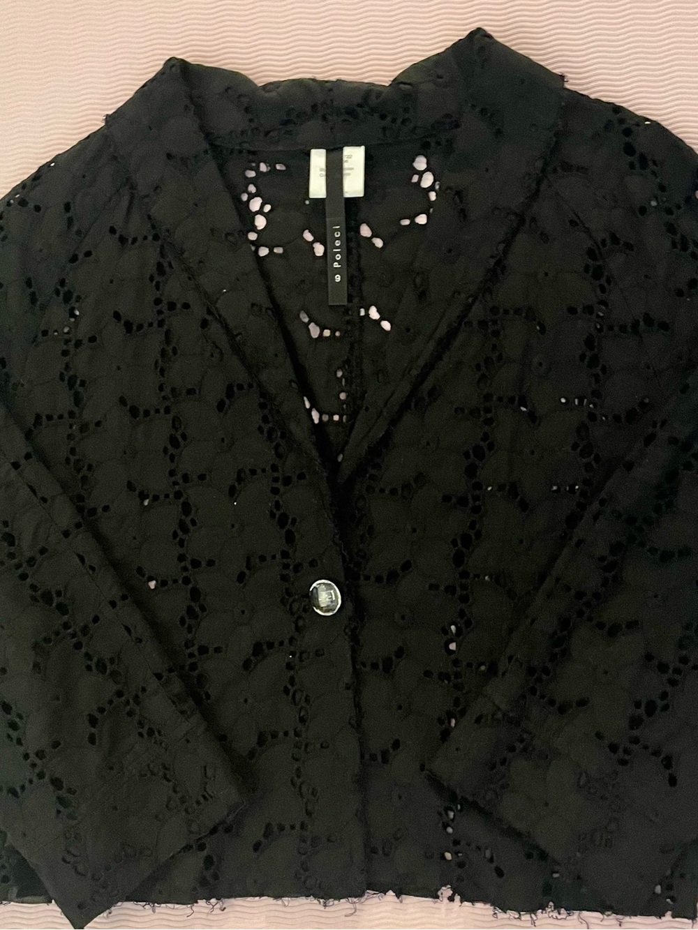 NWOT S6 Poleci Cropped Floral Applique Jacket, Crystal Button , 🖤